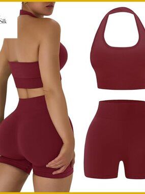 Women's 2-Piece Workout Set Halter Sports Bra High Waist Bike Shorts Activewear